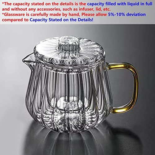 XJHHOMA הוכחת חום מרקם עלי כותרת זכוכית סיר תה צהוב סיר תה עם מכסה זכוכית ומסנן [בערך 550 מל, מסומן בתיאור]